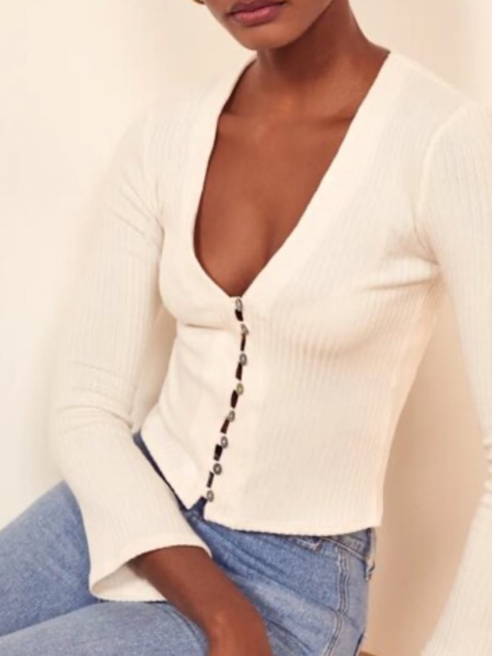 Reformation Cream Gellar Knit Crop Top Bell Sleeves